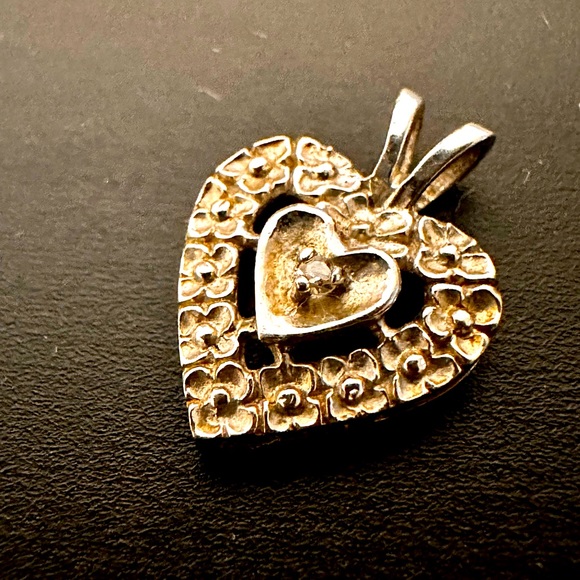 Jewelry - COPY - 14K white solid gold heart pendant with diamond chip
